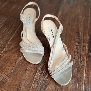 Nina Women's Gold Embellished Slingback stiletto high heels